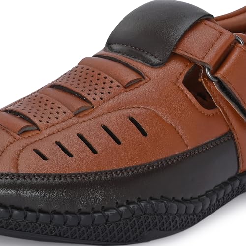 Image of Centrino Men's Fisherman Sandals | Cushioned Insole & Hook & Loop Straps | Trendy Sporty Design with Premium Upper | Closed-Toe Sandals for Travel & Walking (6618)