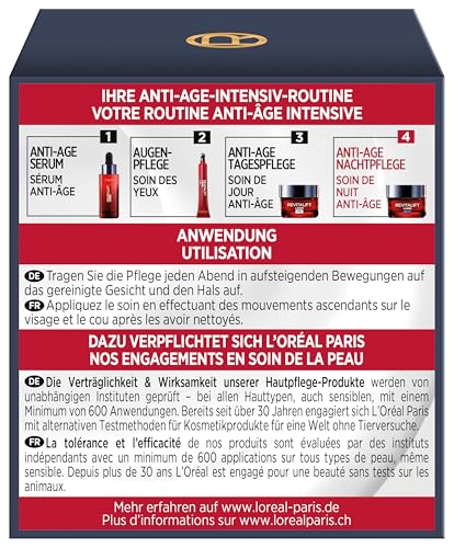 L’Oréal Paris Anti-Aging-Nachtcreme mit Dreifachpower für Frauen: mildert Falten & strafft die Haut, mit Pro-Retinol, Hyaluronsäure und Vitamin C, RevitaLift Laser, 1x 50ml