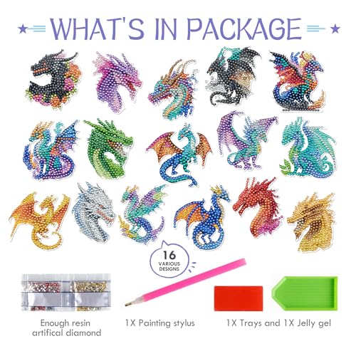 Imanes decorativos de dragón con arte de diamantes miniatura 3