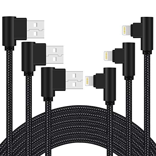 Osecet iPhone Charger 3 feet MFi Certified 3 Pack 90 Degree Nylon Braided Lightning Cable Right...