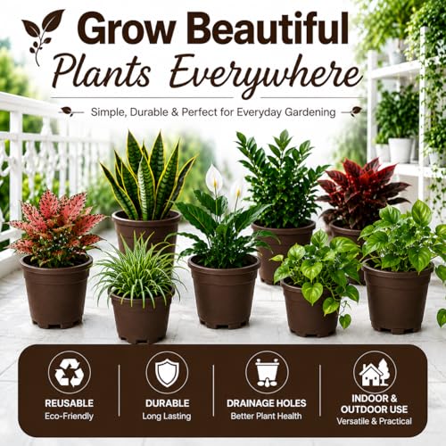 Image of Indian Gardens - 4 inch Indoor (Pack of 10) Plastic Small Colour pots | Plastic Plant Pot for Terrace Garden (Brown)