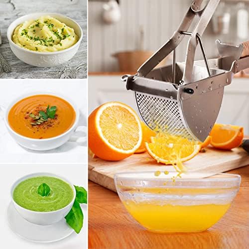 Potato Ricer Masher Stainless Steel Baby Food Strainer Business Fruit Press with Ergonomic Comfort Grip Multifunctional Vegetable Mashed Potatoes Cooked Mash Manual Mashers
