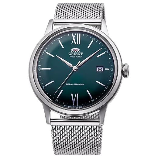 Orient Relógio masculino Bambino com mostrador verde automático RA-AC0018E10B, Metálico, Pulseira