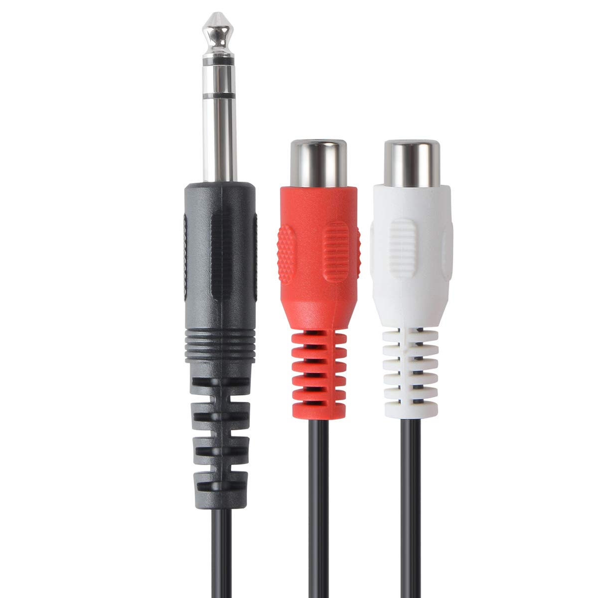 TENINYU 6.35mm 1/4 inch TRS Stereo Jack Male to 2 RCA Female Plug Y Splitter Adapter Cable Black 20cm/8inch