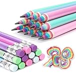 Hanffero Rainbow Pencils, Writing Drawing Pencil with Rubber, Recyclable Paper Material, Pre-Sharpened, for School and Office - Hardness #2 HB (Pack of 12)