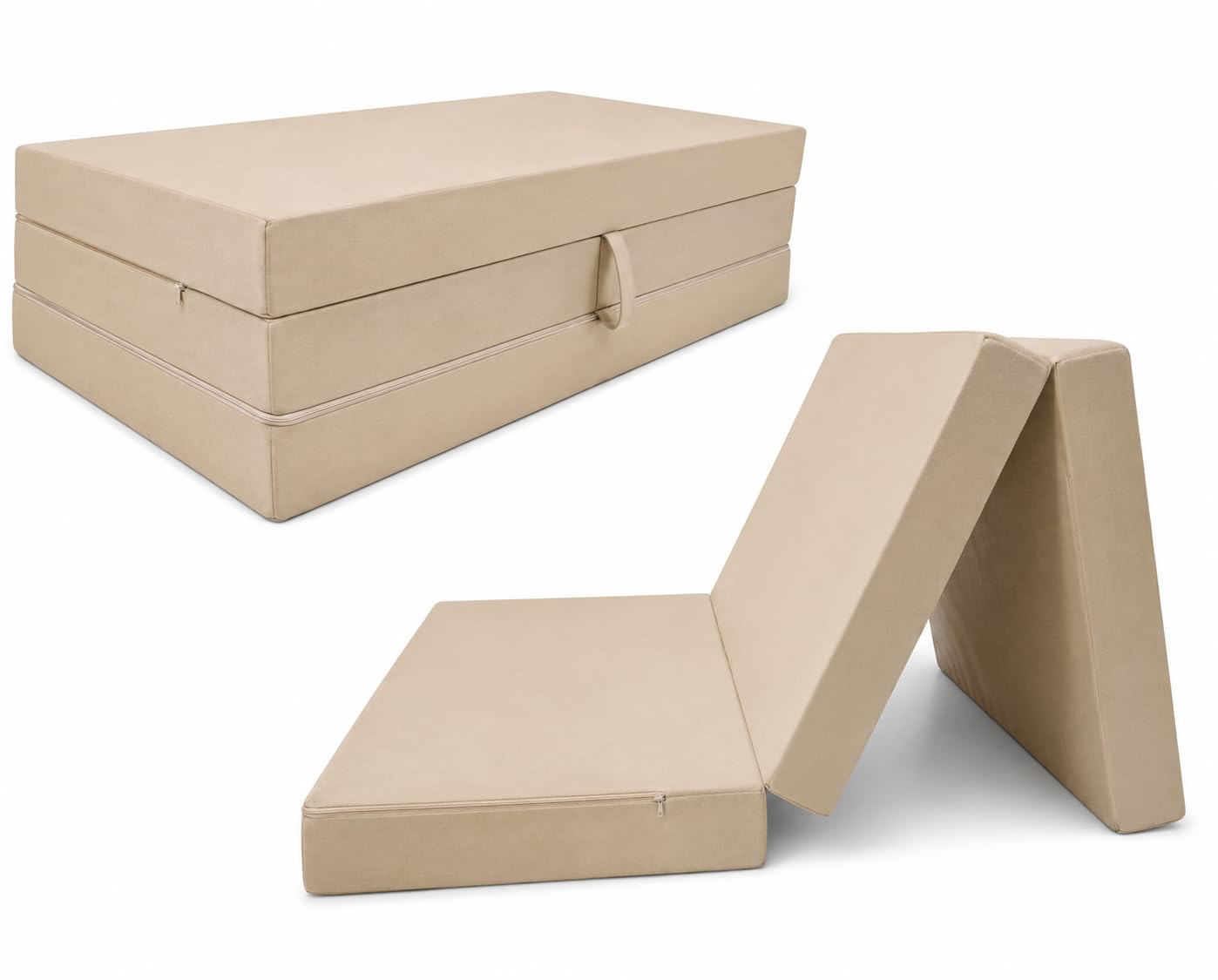 Odolplusz Colchón plegable, fabricado en la UE, se puede utilizar como colchón para invitados (beige con bolsa, 80 x 200 cm)