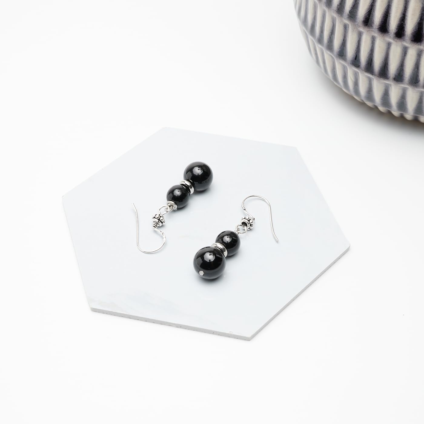Pendientes colgantes de plata de ley con cuentas dobles de piedras preciosas naturales para mujer