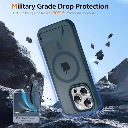 Image of KARWAN️ Ultra Hybrid Matte Back Cover Case Compatible with Magnetic Stand for iPhone 16 Pro | Wireless Charging | Camera Bump Protection (Blue)