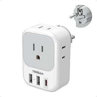 TESSAN Type E F Plug Adapter, Germany France Power Adapter with 3 USB Ports(1 USB C), 4 AC Outlets Travel Adaptor for US t Price In India