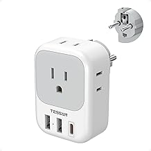 TESSAN Type E F Plug Adapter, Germany France Power Adapter with 3 USB Ports(1 USB C), 4 AC Outlets Travel Adaptor for US t