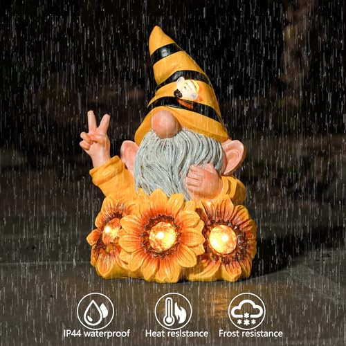 Joint Honglin JHG2023 Garden Gnome Sculptures & Statues Resin Summer Bee Gnome With Sunflower, Outdoor Funny Gnome Decoration Solar Light Gnome Gifts thumb #4