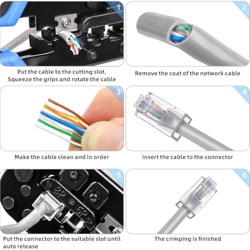 Image of RJ45 Ethernet Cable Crimping Tool Cat5 Cat5e Cat6 for UTP 8P /RJ45 and 6P /RJ12 4P /RJ11 connectors Crimp Cut Strip 568R Dual Modular Network Crimper Cutter Stripper Network Wire Stripper