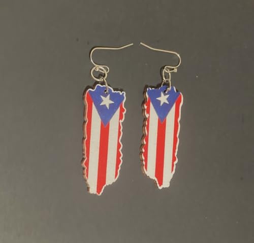 Puerto Rico Shape Wood Earrings - Dangle Style, Boricua Pride, Puerto Rican Design3