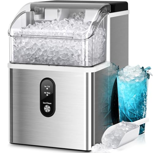 Image of Kismile Nugget Ice Makers Countertop,33Lbs /24H,Portable Countertop Machine with Chewable Ice,Self-Cleaning,One-Click Operation for Home /Office(Steel)