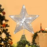 【Estrella con Lentejuelas】: La estructura de hierro de la estrella de la copa del árbol está tejida con hilos de algodón llenos de lentejuelas y purpurina. Las luces hacen que la estrella de la copa del árbol brille y se vea aún más hermosa. Aporta un acogedor ambiente navideño a la decoración de su hogar.