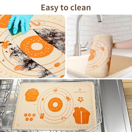 Image of DANIA & DEAN Silicone Baking Mat - Upgrade 26x16 Inch Extra Thick Pastry Mat with Measurements, Non-Slip and Reusable, Kneading Dough Mat for Kitchen Counter, Bread, Cookies, Pizza, Fondant, Pasta