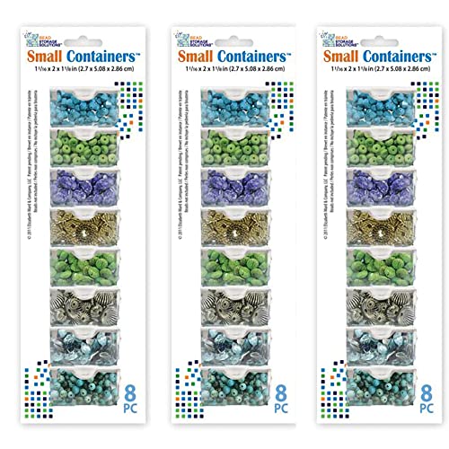 Elizabeth Ward Bead Storage Solutions 8 Piece Craft Organizing Storage Containers for Small Beads, Crystals, and Fasteners, Clear (3 Pack)