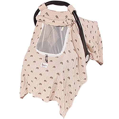 Image of Car Seat Cover Baby, Muslin Baby Car Seat Cover, 3 in 1 Carseat Sover, Carseat Cover for Baby Easy to Get in & Out