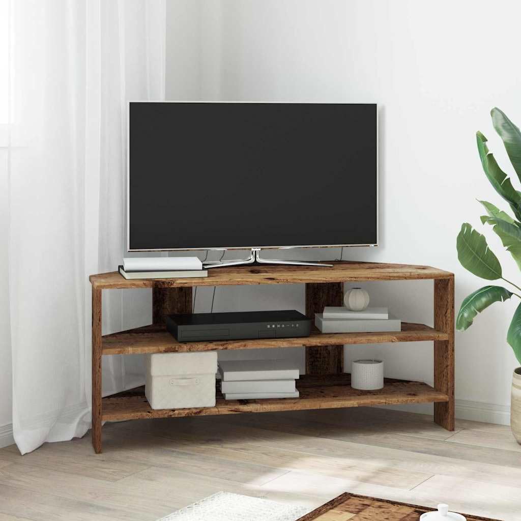 Mobile angolare per TV angolare in legno anticato, 102 x 40,5 x 45 cm, con spazio e scaffale, per soggiorno, camera da letto, gaming, home theater, moderna console multimediale bassa con