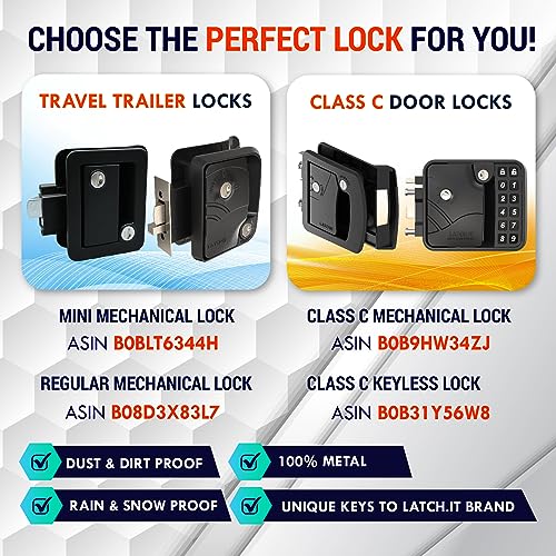Image of LATCH.IT Rv Door Lock Black | Camper Door Lock fits 2.75 inch x 3.75 inch Hole | 2 Keys Included RV Door Latch | All Metal Enclosed Trailer Door Latch | Camper Door Latch for Trailers, Fifth Wheels & More