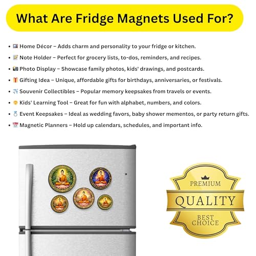 Image of Regalo Casila Buddha Nature Art Fridge Magnets Set of 5 Wooden Refrigerator Magnets Spiritual Decorative Kitchen Magnets Souvenir Gift Strong Magnetic Home Decor