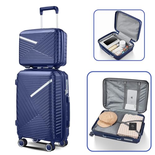 Luggage Sets 4 Piece Expandable Suitcase Set Carry On Luggage Set Hardside Travel Rolling Suitcases 20in 24in 28in Carry on and 14in Mini Cosmetic Case (Navy Blue)3