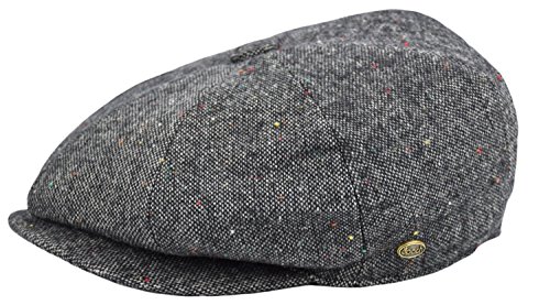 Men's Wool Newsboy Cap, Herringbone Driving Cabbie Tweed Applejack Golf Hat (2355-Gray Tweed, Large)