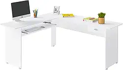 Escrivaninha em formato L com gaveta CANNES cor Branco - Artely