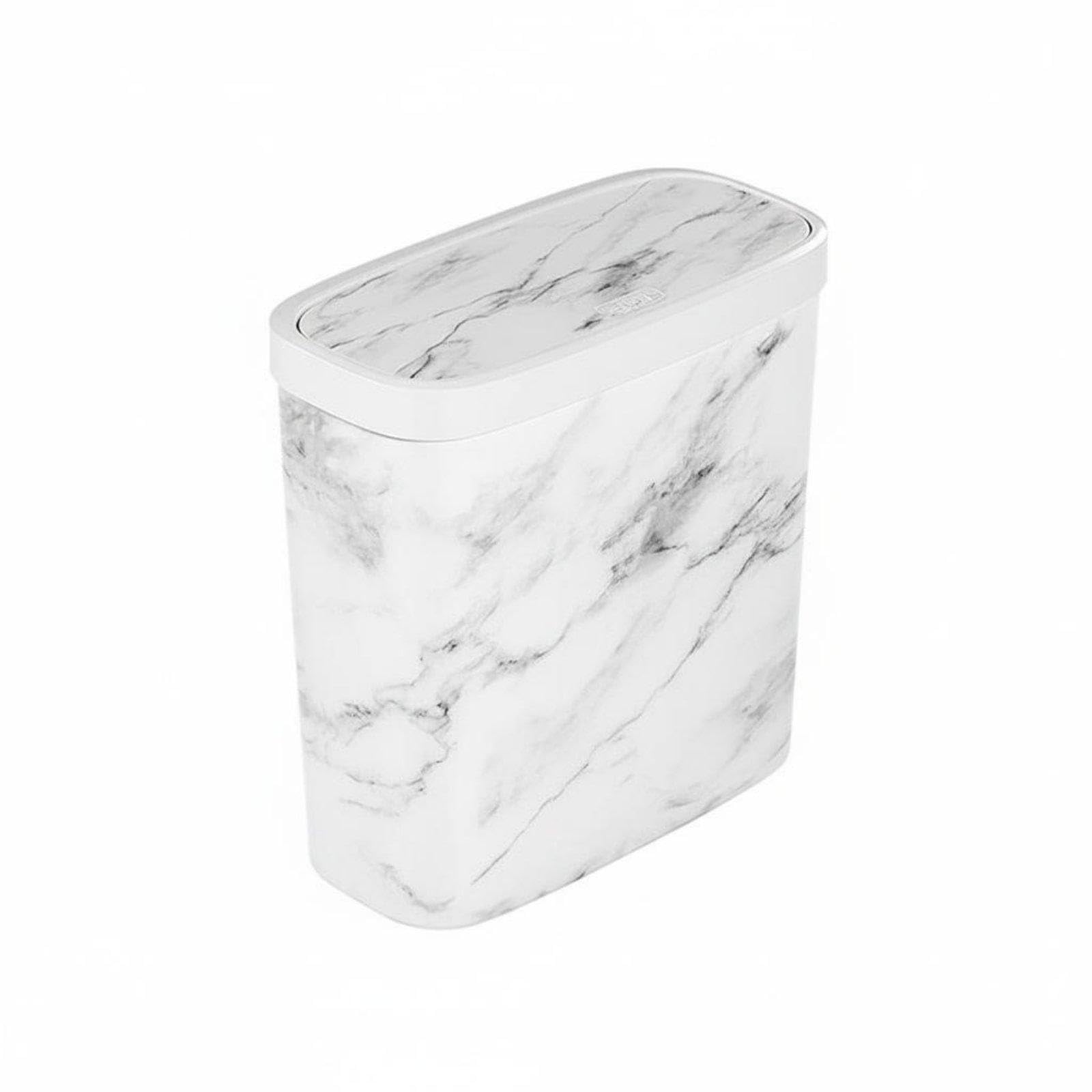 Press Top Trash Can Marble Look Lidded Trash Can Space-Saving Wastebasket for Narrow Gaps, Washroom, Small Areas 10L White Marble-image-41