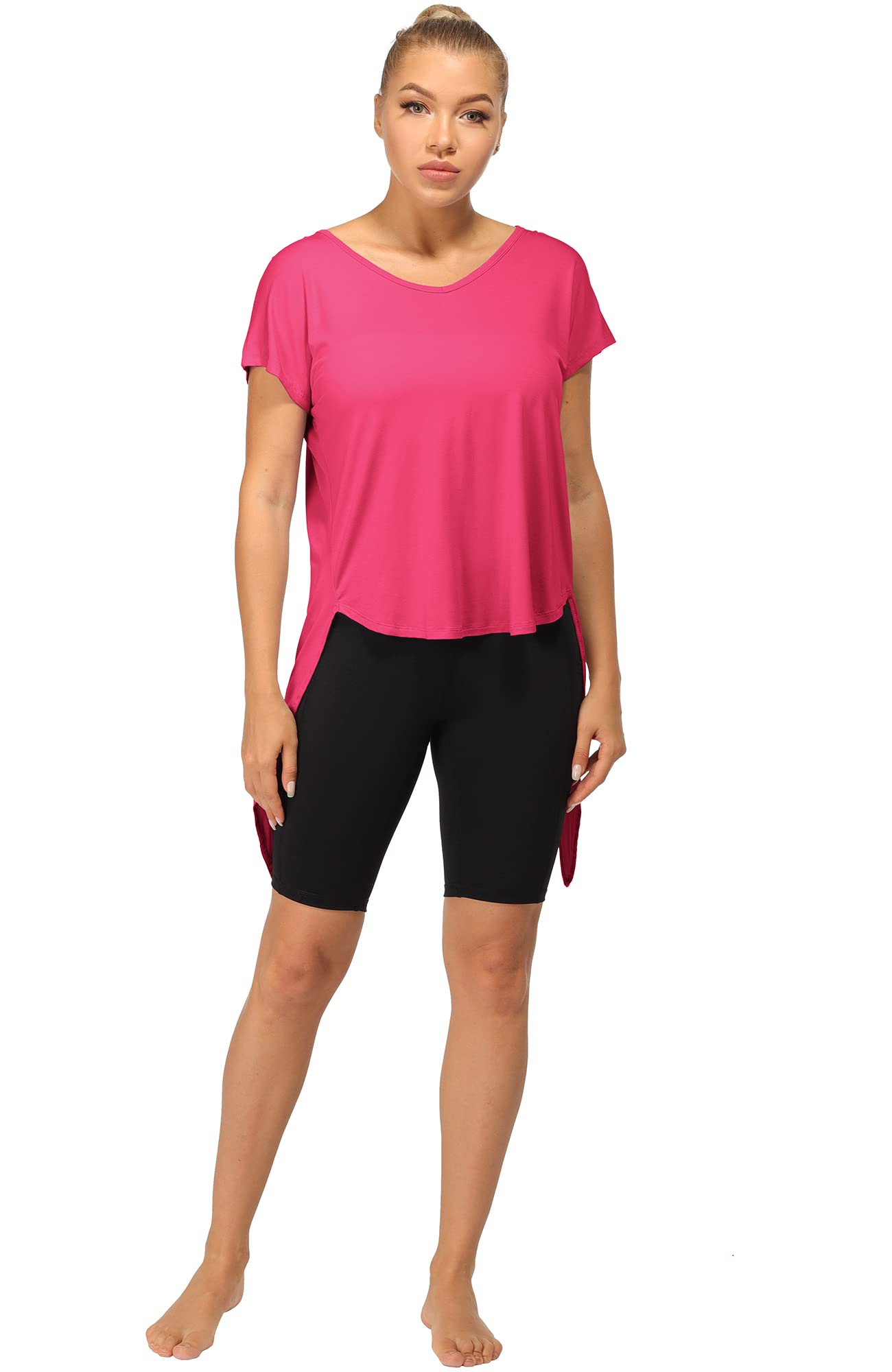 icyzone T-Shirts de Sport Femme Dos Ouvert Yoga Tops Manches Courtes Respirant Décontracté Tee Shirt, Lot de 2