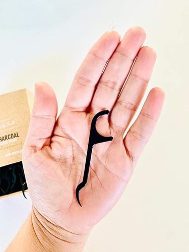 Miniatura 3 de Mejorado - Palillos de hilo dental de carbón activado biodegradable con aceite de menta orgánico, sin plástico. Cero desperdicios - 50 unidades