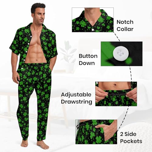Image of 2 Piece Pjs Mens Button Down Pajamas Set Short Sleeve Soft Sleepwear