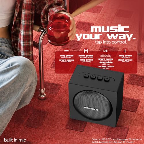 Image of Nu Republic Replay Cube Wireless Bluetooth Speaker | 12W Portable Speaker with 52mm Dynamic Drivers | Wireless Connectivity v5.4 | Up to 8 Hours Playtime (Black)