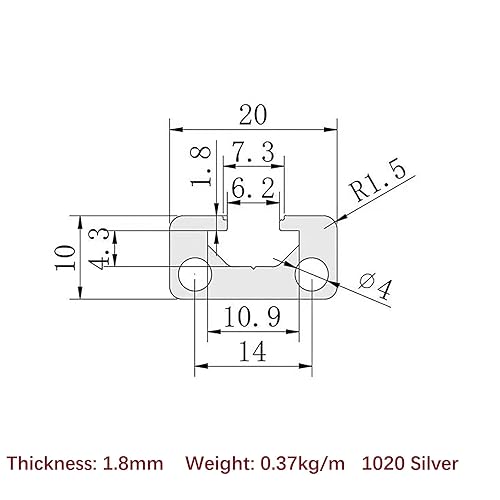Miniatura 2 de Paquete de 2 perfiles de extrusión de aluminio 1020 de longitud de 70.87 pulgadas  70.866 in, plata, 0.394 x 0.787 in, serie 10, tipo T, ranura en