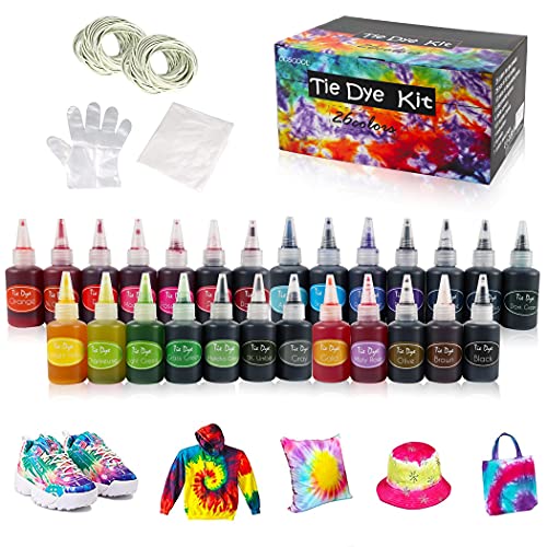 COSCOOL Tie Dye Kit for Kids Adults, 26 Colors Fabric Dye Art Set with Rubber Bands, Gloves, Funnel and Table Covers, Tie Dye Kits for Craft Arts Party DIY Handmade