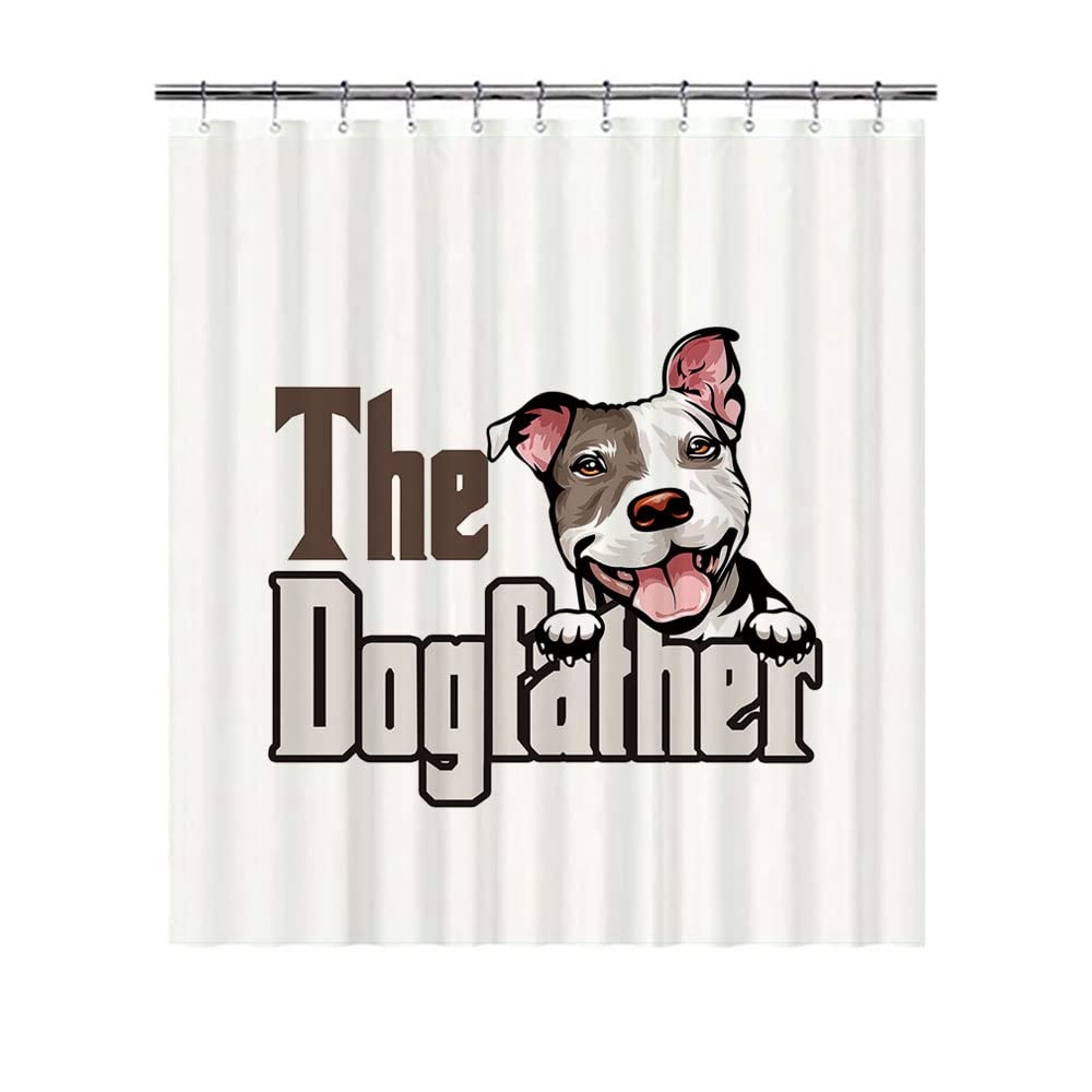 BAGEYOU The Dogfather Shower Curtains Dog Pit Bull Sweet Puppy White Shower Curtains Polyester Waterproof Bathroom Curtains Decor 66x72 Inch