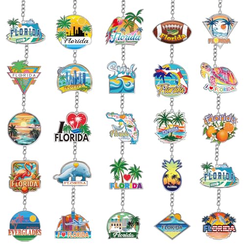 Image of Sureio 25 Pcs USA Souvenir Keychain Gifts Bulk Men California Los Angeles Texas Florida Chicago Silver Metal American Keyring