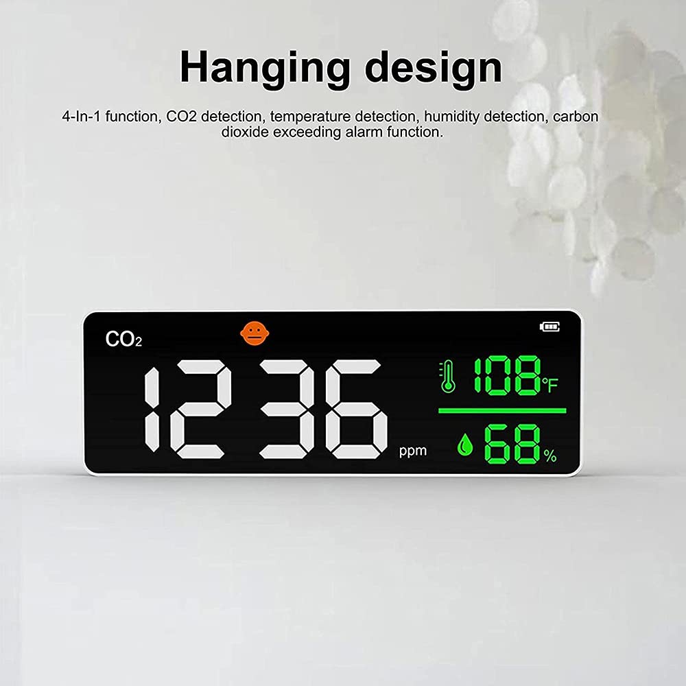 Detector De Aire De CO2, Detector De Calidad del Aire, Sensor NDIR | Monitor de temperatura y humedad, nivel de dióxido de carbono PPM