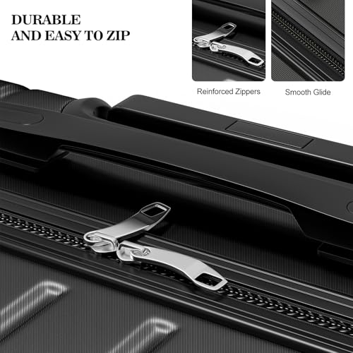 Apelila 4 Piece Hardshell Luggage Sets,Travel Suitcase,Carry On Luggage with Spinner Wheels Free Cover&Hanger Inside4PC (BLACK Wave)