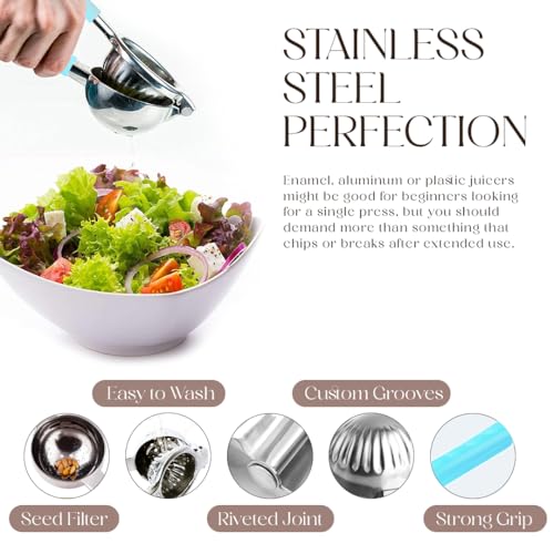 Image of Bellemain Citrus Juicer | Metal Lemon Squeezer | Lime and Lemon Juicer Stainless Steel with Silicone Handles | Manual Juicer, Citrus Squeezer, Hand Held Juicer | Bar Juicer for Bartender (Light Blue)