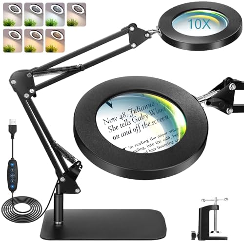 10X Lupa de Mesa, Luminária de Mesa LED 2 em 1 com Braçadeira, 7 ...