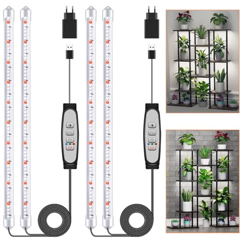 2Confezione di 2 strisce luminose per piante, luci per piante da interno, lampada di coltivazione a spettro completo con timer di accensione/spegnimento automatico 6/12/18H, 5 livelli dimmerabili