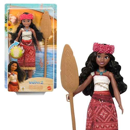 Mattel Disney Vaiana Poupée chantante avec tenue et accessoires signature, chante « We’re Back » en 4 langues