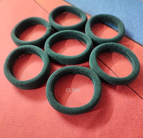 Image of Elina 20 Green Elastic Ponytail Holder Hair Rubber Ties Head Bands Soft Cotton Thick Thin Hair Wear for School Girls, Kids, Women Accessories (Pack of 20)(Green)