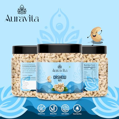 Image of Auravita Premium Whole Cashews 100GM | Natural and Unsalted Kaju Ideal for Dieting, Snacking, Cooking, and Baking | Protein Rich Kajau Dry Fruits Perfect for Gifting