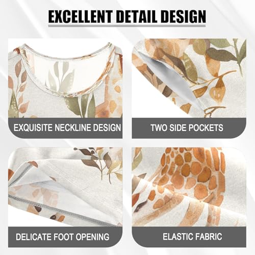 senya Short Sleeve Pajamas Sets Summer Cotton Sleepwear Giraffe Leaves Seamless4