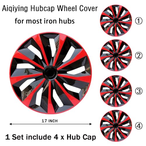 Image of Hubcap Wheel Cover Replacement R17 Hub Caps Universal-Fit Steel Wheel Rim Cover ABS Material Exterior Accessories for Car Truck SUV -Set of 4(17-inch,Red-Black)