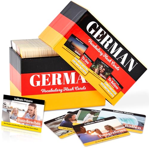 gisgfim 300 Pcs German Words Vocabulary Flash Cards with Pictures German Verb Conjugation Present...