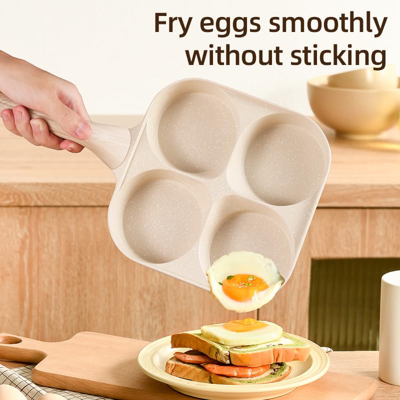 Sartén de huevos mejorada de 4 tazas con ranuras profundas y mango elevado, sartén antiadherente para tortilla con revestimiento de granito para cocinas de gas e inducción 3