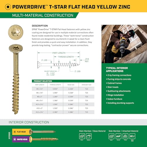 SPAX #10 x 3 Tornillos para madera con cabeza plana PowerDrive (60 piezas) T25 T-Star Zinc amarillo miniatura 3